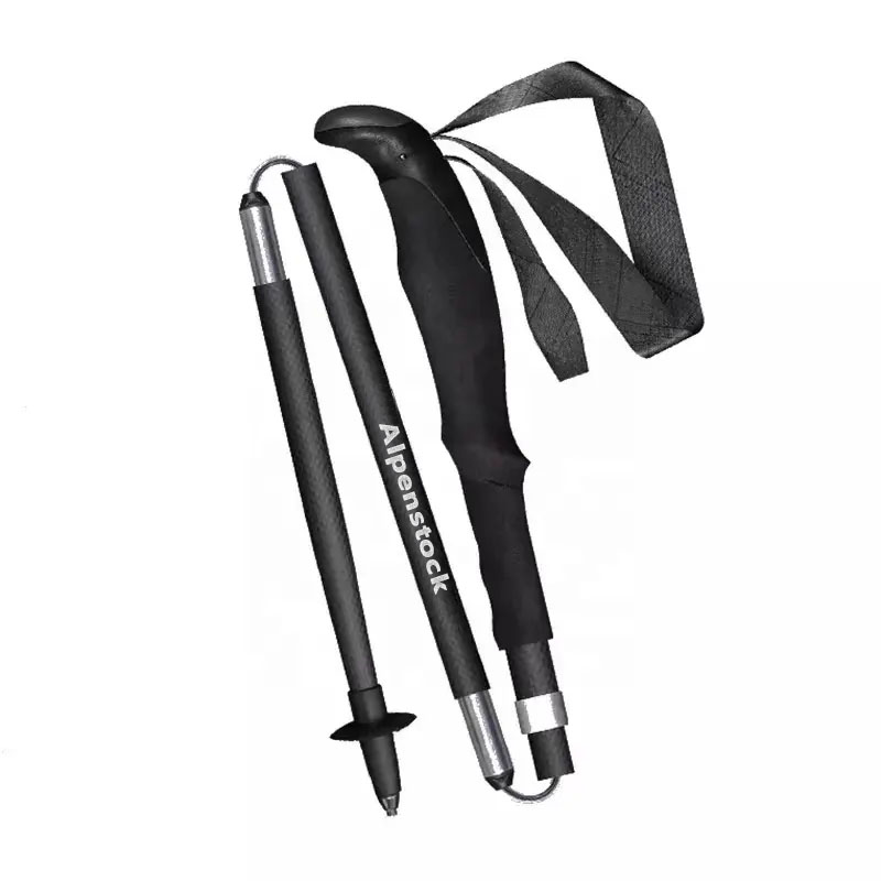 Four section ultra light and convenient carbon fiber folding hiking cane for outdoor sports and hiking, black