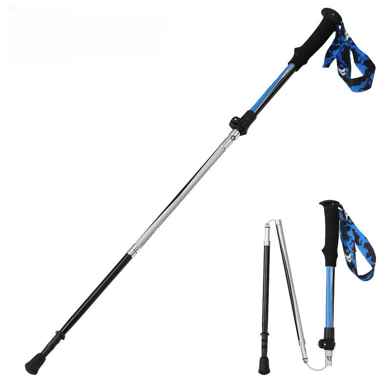 Five section folding hiking cane aluminum alloy hiking cane lightweight outdoor hiking cane short hiking cane blue black