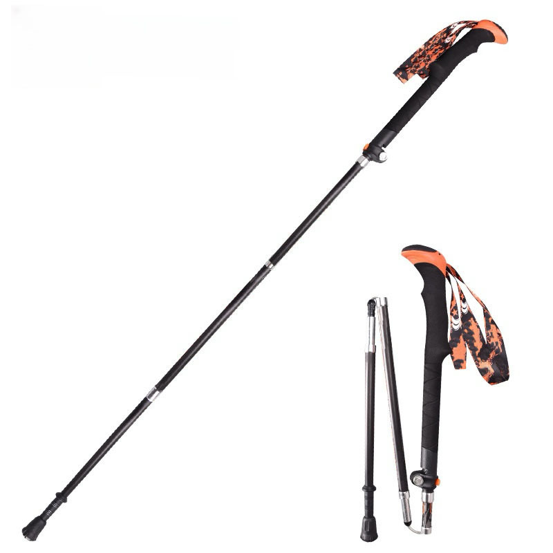 Five section folding hiking cane aluminum alloy hiking cane lightweight outdoor hiking travel cane short hiking cane gray orange