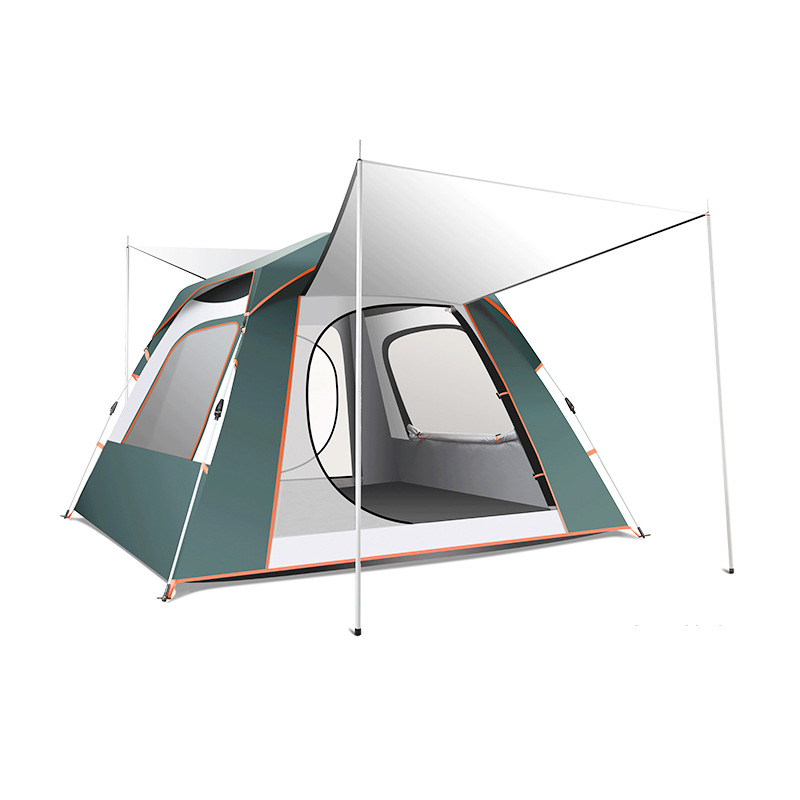 Dark green two door two window tent outdoor portable folding outdoor camping equipment park picnic camping fully automatic thickened rainproof and waterproof