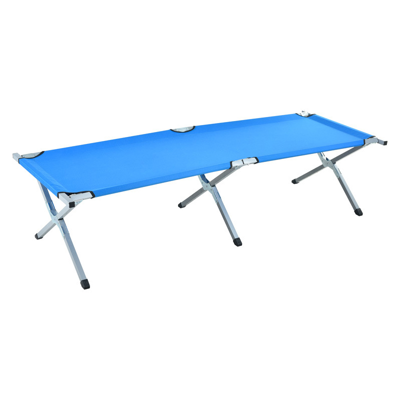 Blue aluminum alloy outdoor folding camping bed, camping marching bed, tactical outdoor folding, lightweight, ultra light, and ultra wide folding bed