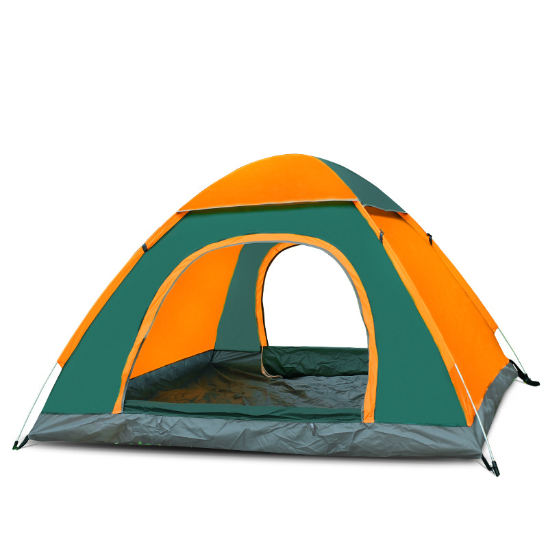 Green and orange outdoor camping vacation waterproof folding fully automatic tent for 3-4 people beach, simple quick opening, customizable