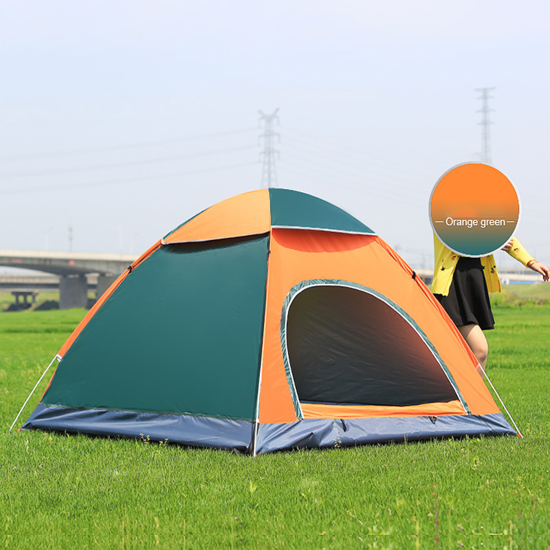 Orange green outdoor camping vacation waterproof folding fully automatic tent for 3-4 people beach, simple quick opening, customizable