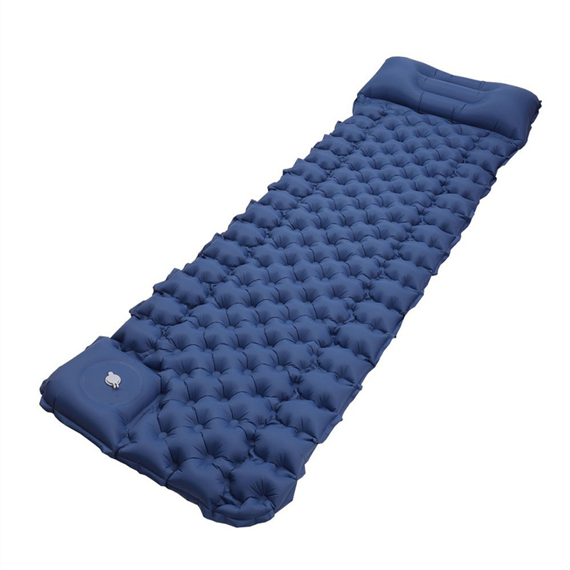 Deep blue inflatable sleeping mat suitable for camping nylon 40D waterproof and airtight ultra lightweight outdoor sleeping mat