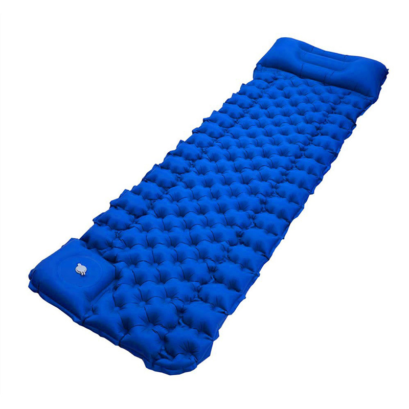 Blue inflatable sleeping mat suitable for camping nylon 40D waterproof and non leaking ultra lightweight outdoor sleeping mat