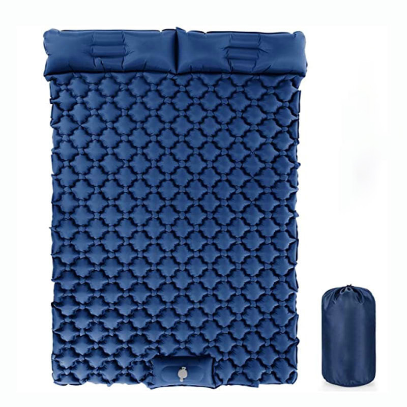 The new navy blue foot stepping double person automatic inflatable mat is super lightweight and portable camping mat is suitable for camping backpacks and hiking trips