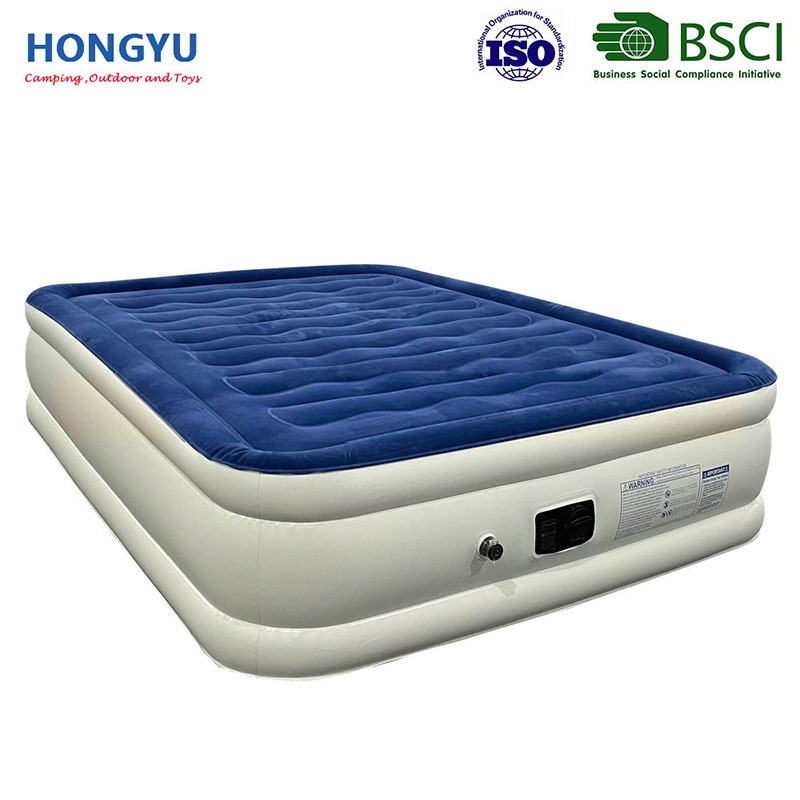 Inflatable mattress with built-in air pump, automatically inflating outdoor three-layer bed, wave pull strap, inflatable outdoor mattress