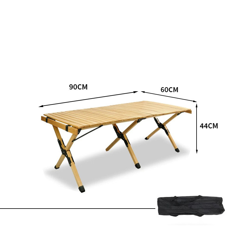 Beech color medium size outdoor portable folding table and chair set egg roll table camping lightweight carbon steel egg roll table