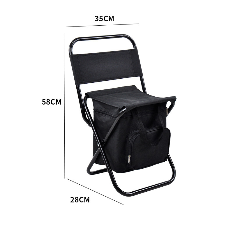 Black outdoor portable folding chair with ice pack storage bag, backrest insulation, three in one leisure Maza folding stool, fishing chair