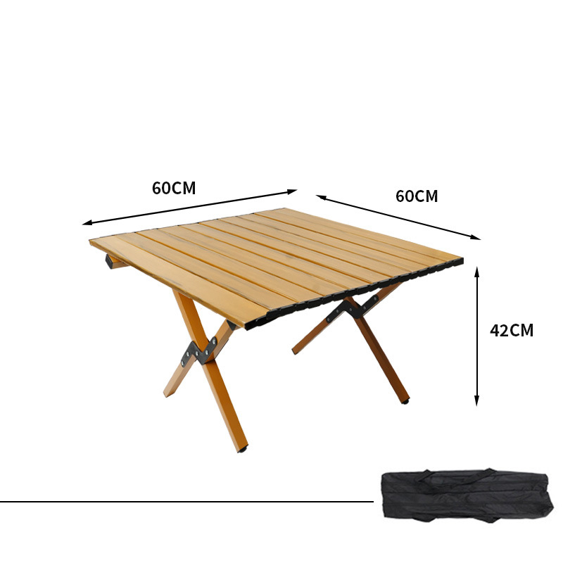 Carbon steel wood color small outdoor portable folding table and chair set egg roll table camping lightweight carbon steel egg roll table