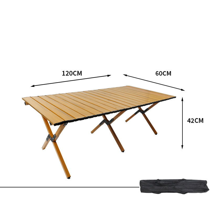 Carbon steel natural wood color large outdoor portable folding table and chair set egg roll table camping lightweight carbon steel egg roll table