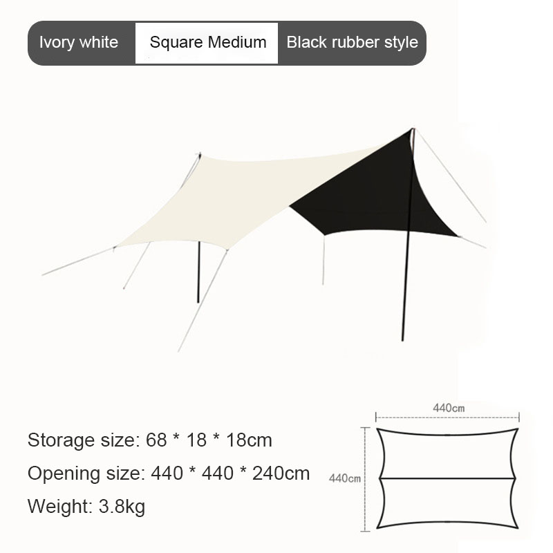 Black rubber ivory white square oversized camping outdoor large canopy tent sunshade camping picnic black rubber windproof ultra lightweight portable equipment