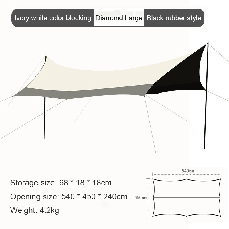 Ivory white color block diamond upgraded oversized camping outdoor canopy tent sunshade camping picnic black rubber windproof ultra lightweight portable equipment